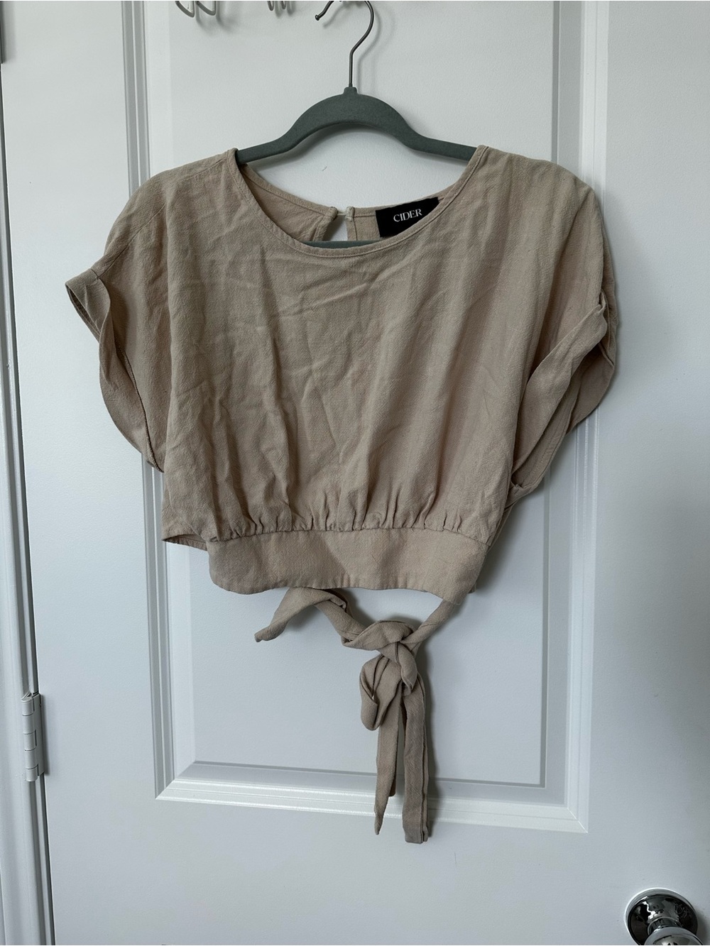 Cider Linen Cotton Blend Tie-Back Crop Top